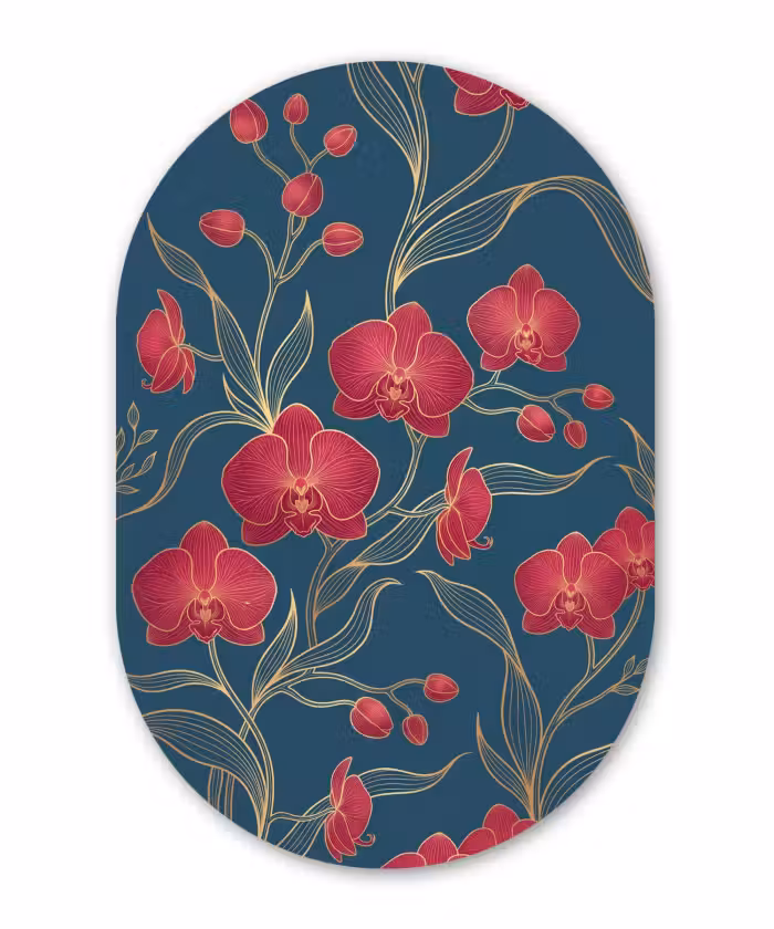 Muurovaal - Glas - Bloemen - Rood - Goud
