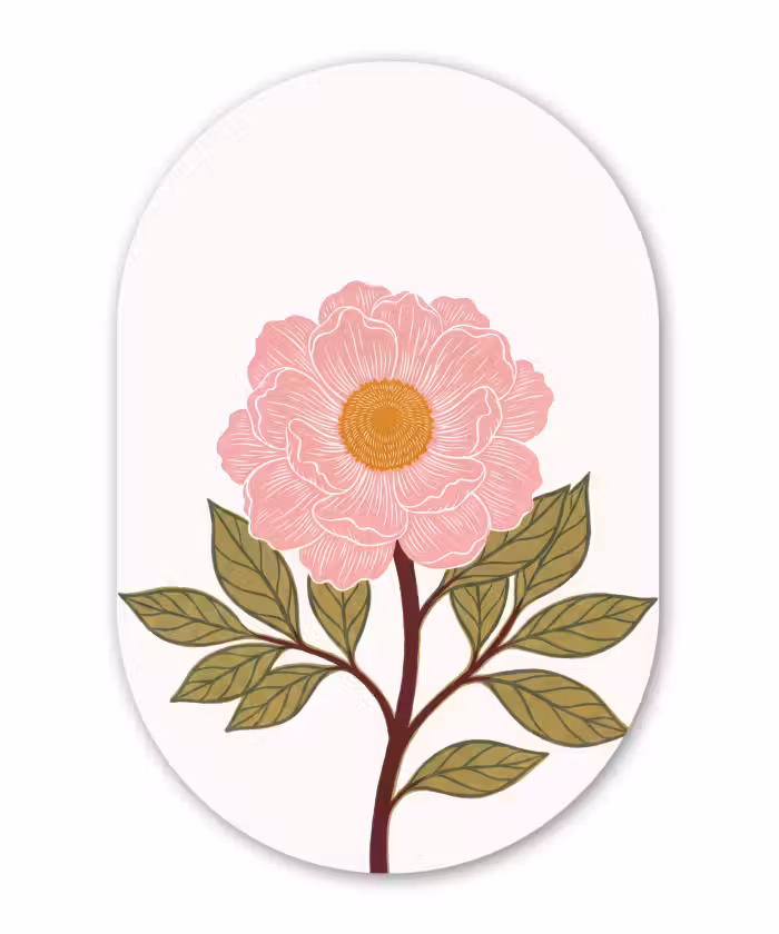 Muurovaal - Glas - Bloemen - Roze - Illustratie