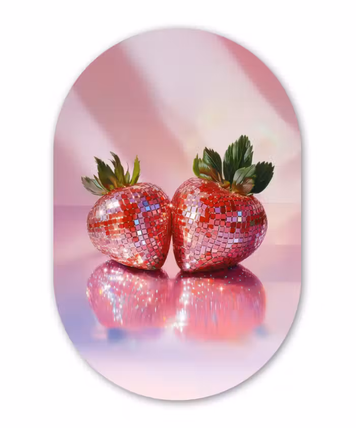 Muurovaal - Glas - Disco - Fruit - Glitter - Strawberry