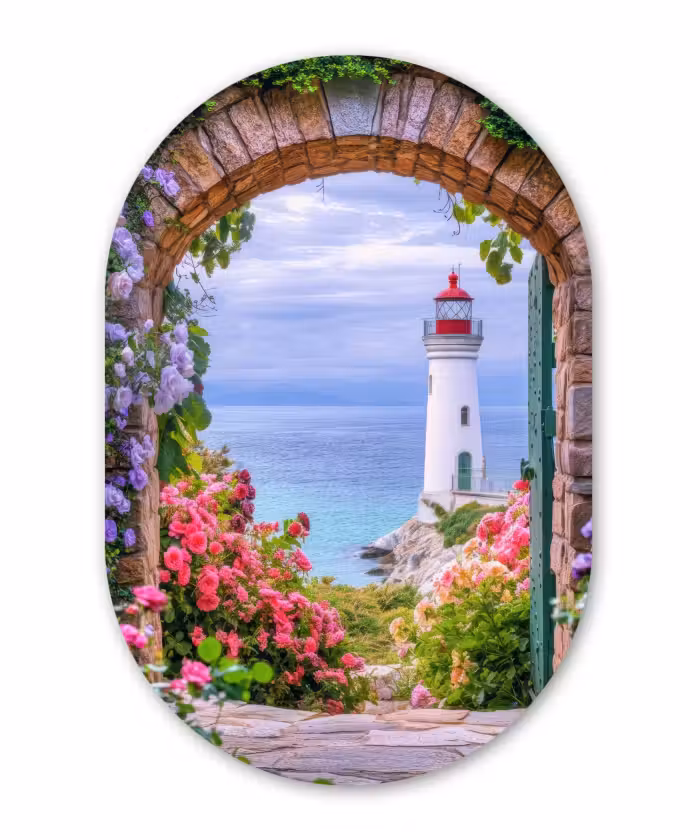 Muurovaal - Glas - Doorkijk - Vuurtoren - Bloemen - Uitzicht
