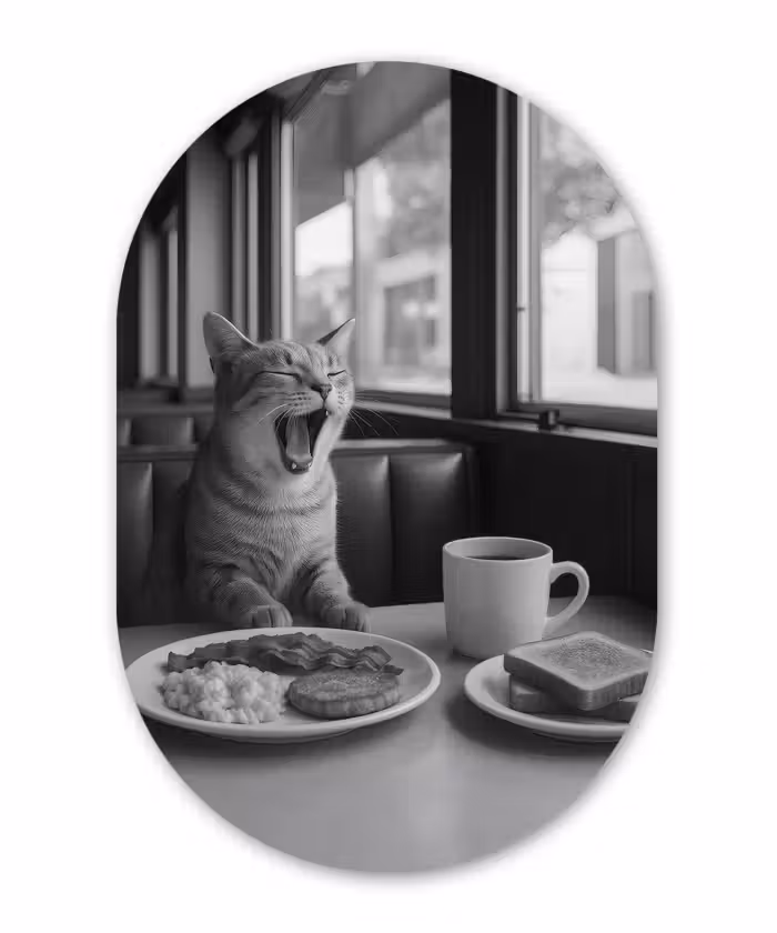 Muurovaal - Glas - Kat - Koffie - Brood - Zwart