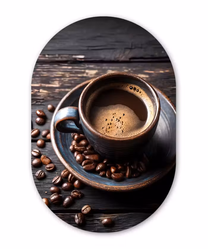 Muurovaal - Glas - Kop - Koffie - Hout - Bonen