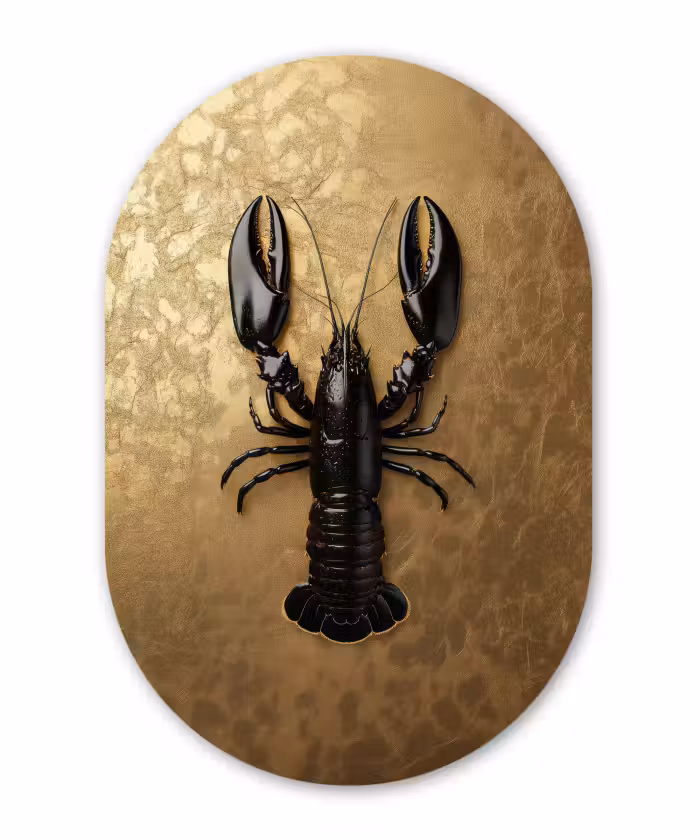 Muurovaal - Glas - Kreeft - Zwart - Goud - Luxe