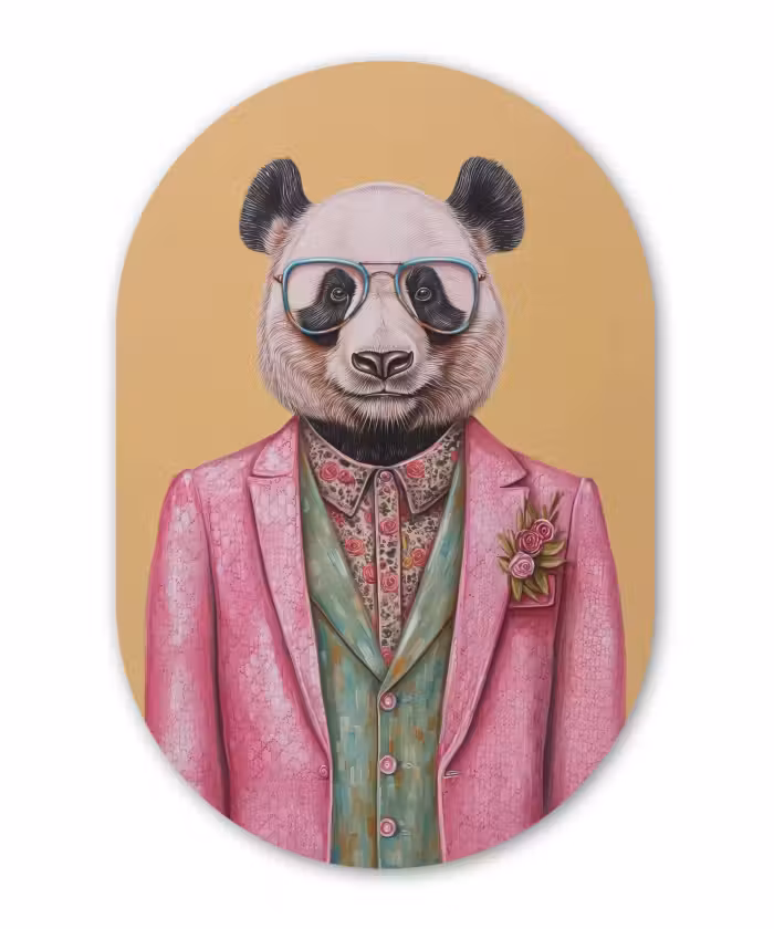 Muurovaal - Glas - Panda - Pak - Zonnebril - Blauw