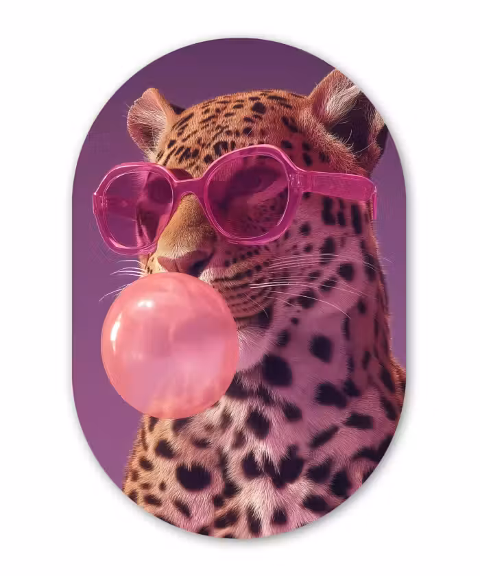 Muurovaal - Glas - Panter - Zonnebril - Kauwgombel - Roze