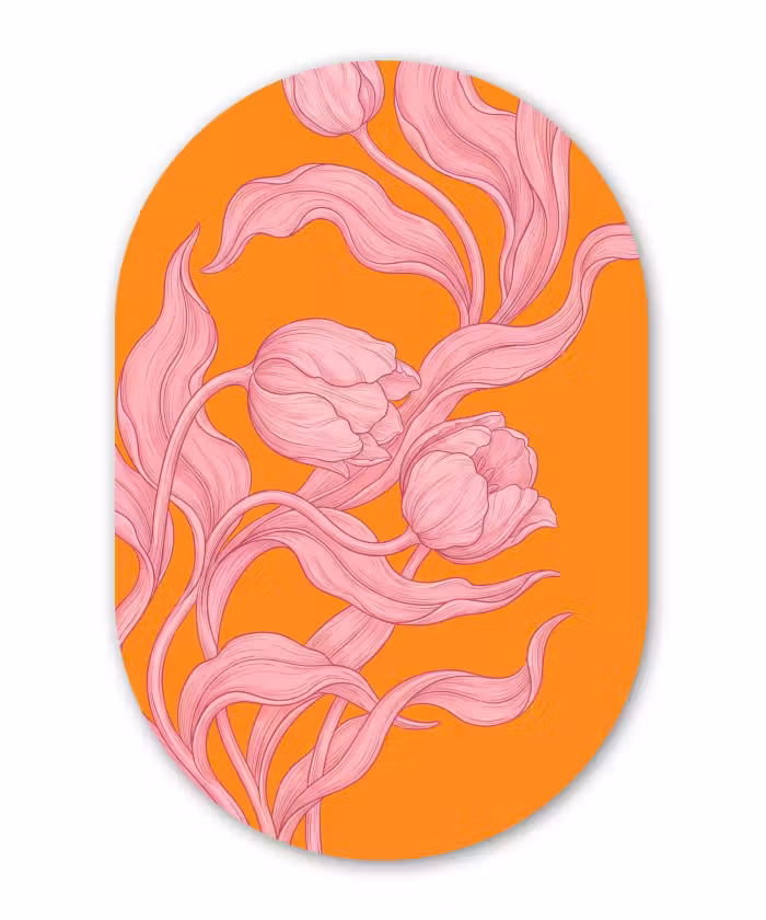Muurovaal - Glas - Roze bloemen - Modern