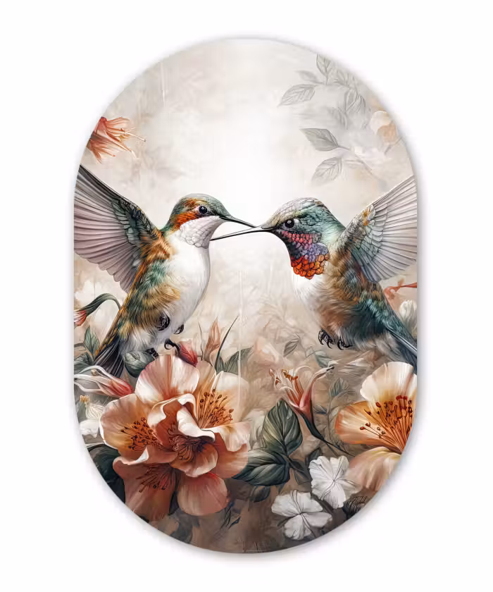 Muurovaal - Kunststof - Kolibrie - Vogels - Bloemen - Natuur