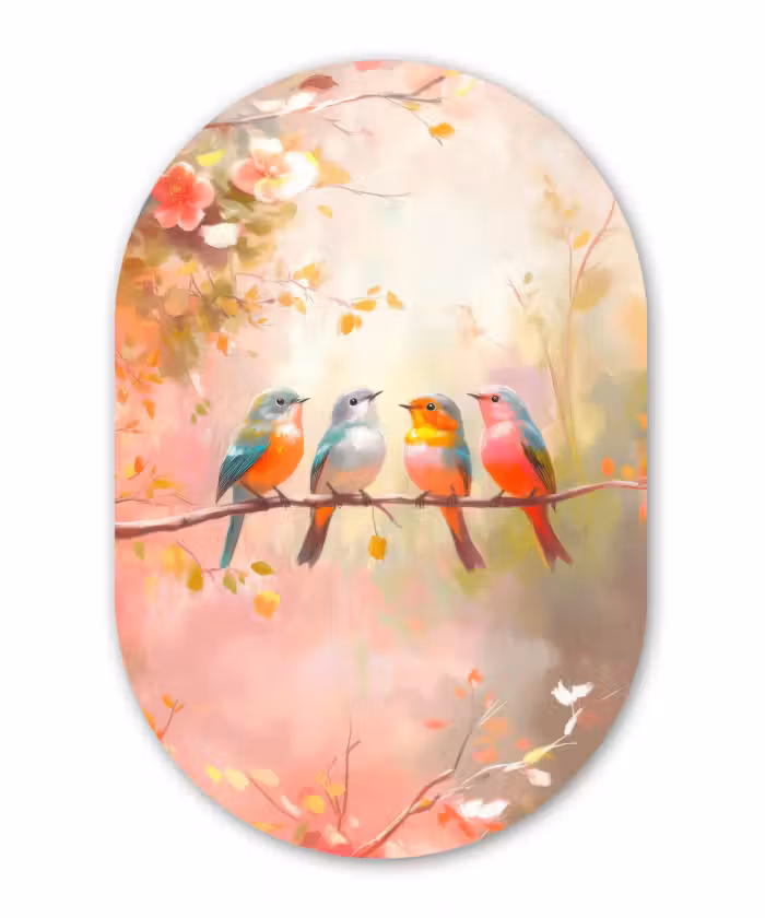 Muurovaal - Kunststof - Vogels - Kleurrijk - Tak