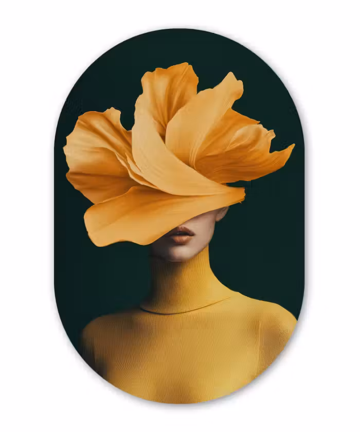 Muurovaal - Kunststof - Vrouw - Hoed - Geel