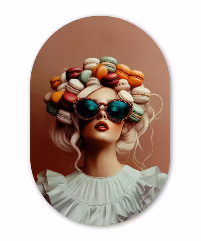 Muurovaal - Kunststof - Vrouw - Macarons - Bril