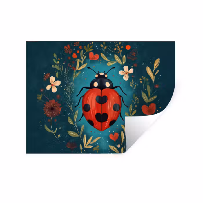 Muursticker - Bloemen - Lieveheersbeestje - Hartje - Rood