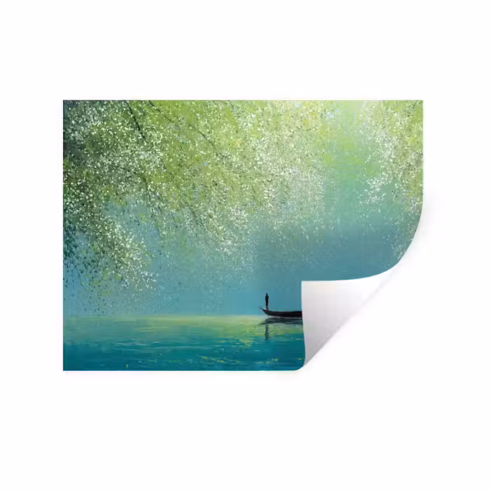 Muursticker - Bootje - Water - Bladeren - Bloesems