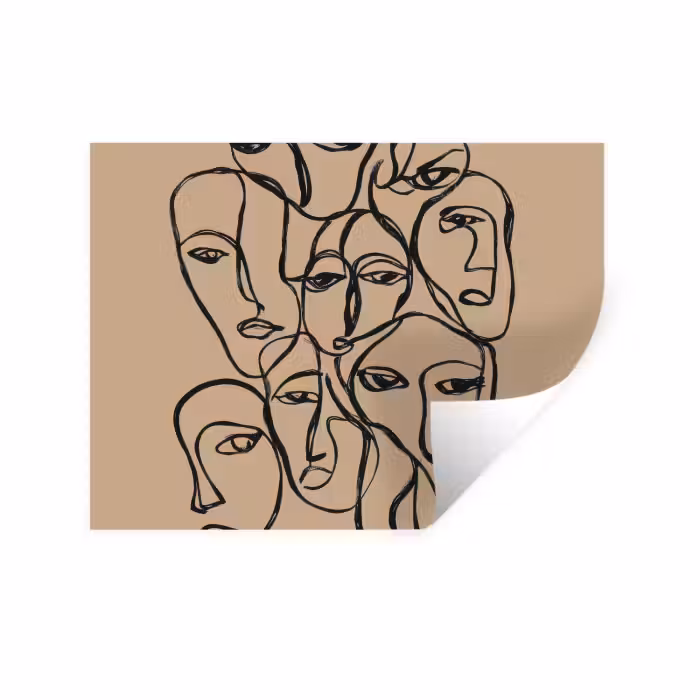 Muursticker - Gezichtenzee - Lijntekening - Abstract