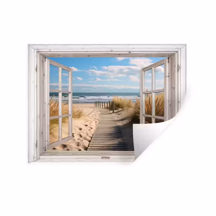 Muursticker - Raam - Zee - Kust - Natuur - Doorkijk - Strand - Waddenzee