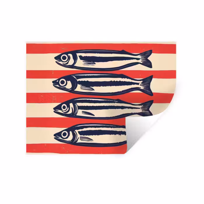 Muursticker - Sardines - Rood en beige strepen