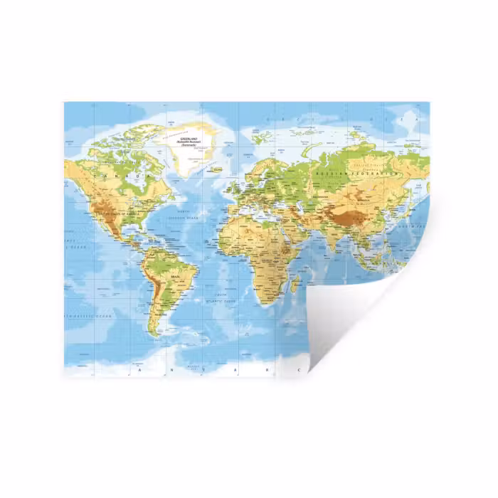 Muursticker - Wereldkaart - Staatkundig - Blauw - Aarde - Educatief