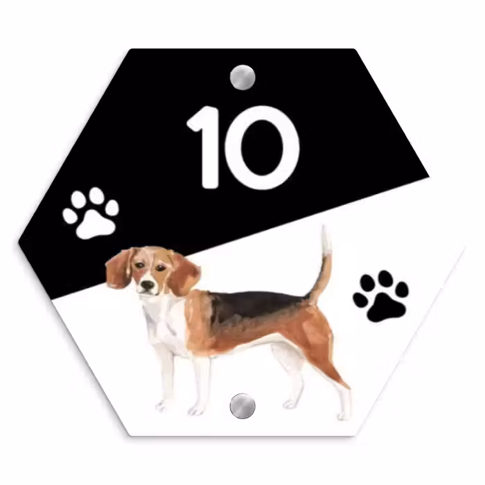 Naambordje voordeur - Hexagon - Zwart wit - Huisdier - Beagle