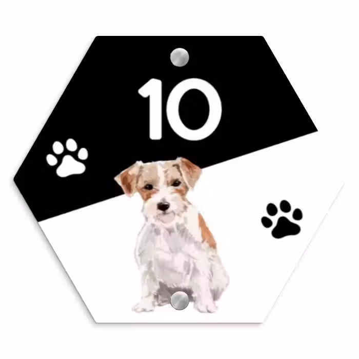 Naambordje voordeur - Hexagon - Zwart wit - Huisdier - Jack Russel
