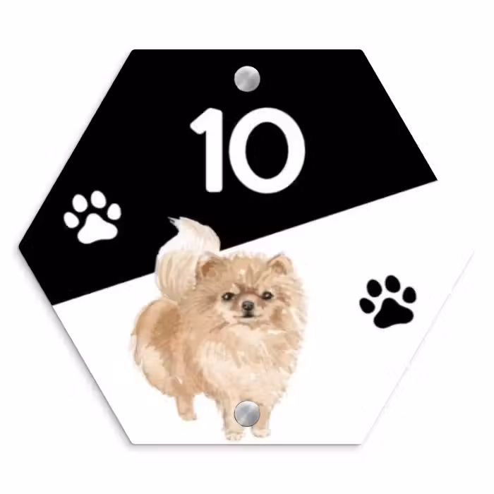 Naambordje voordeur - Hexagon - Zwart wit - Huisdier - Pomeranian