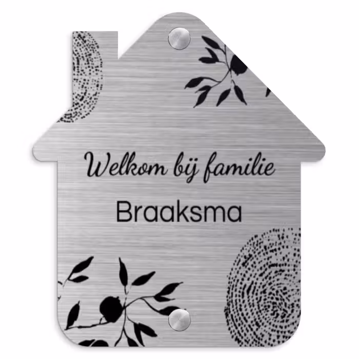 Naambordje voordeur - Huisjesvorm - Illustraties - Metaal - Sierlijk