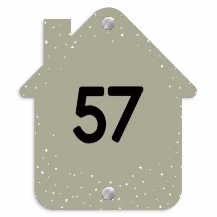 Naambordje voordeur - Huisjesvorm - Olijfgroen met stippen - Traditioneel
