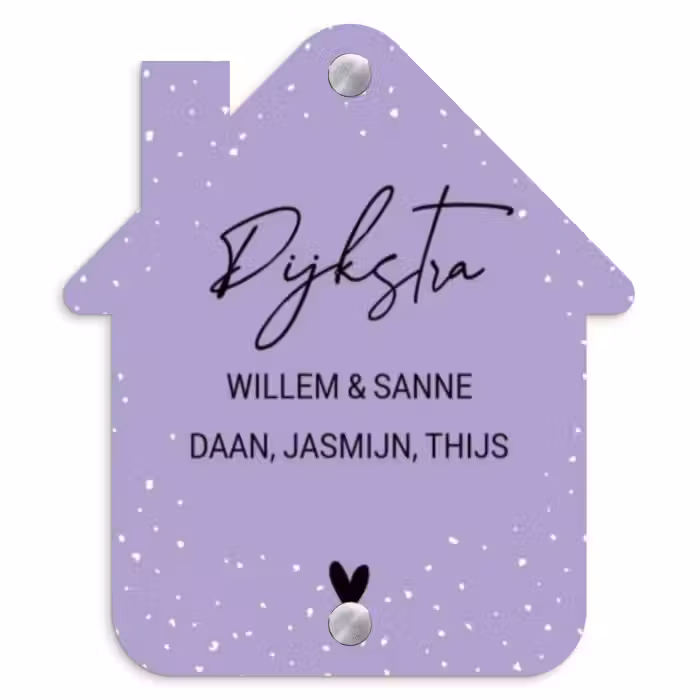 Naambordje voordeur - Huisjesvorm - Paars met stippen - Sierlijk