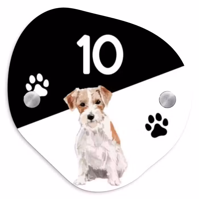 Naambordje voordeur - Organisch - Zwart wit - Huisdier - Jack Russel