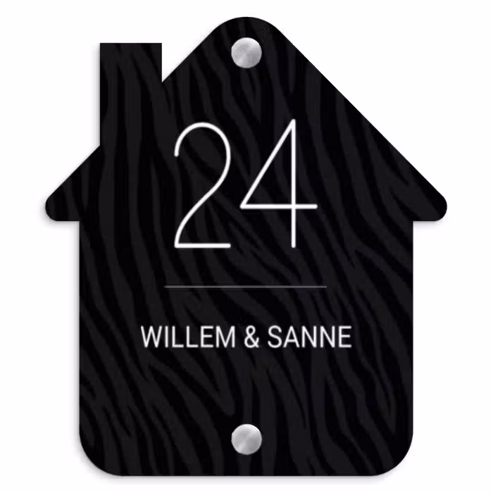 Naambordje voordeur - Huisjesvorm - Zwart zebraprint - Klassiek