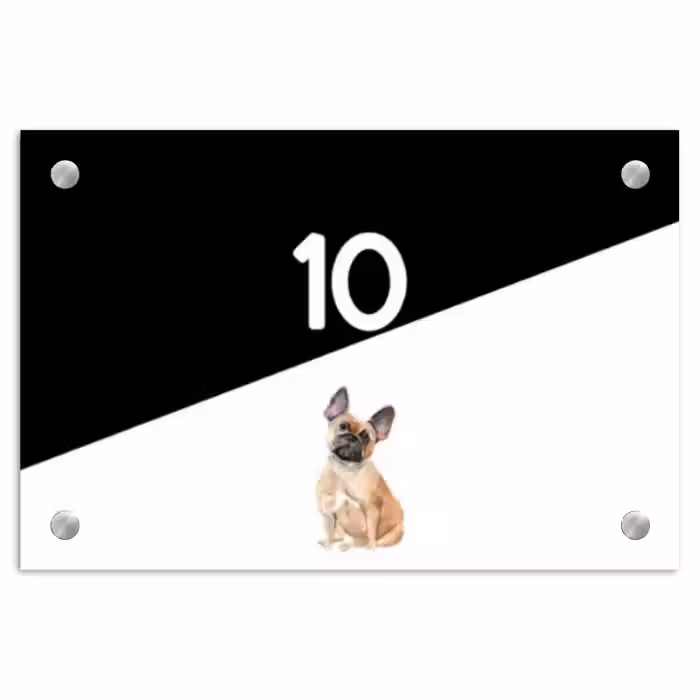 Naambordje voordeur - Rechthoek - Zwart wit - Huisdier - Franse bulldog