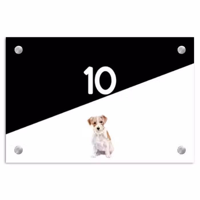 Naambordje voordeur - Rechthoek - Zwart wit - Huisdier - Jack Russel