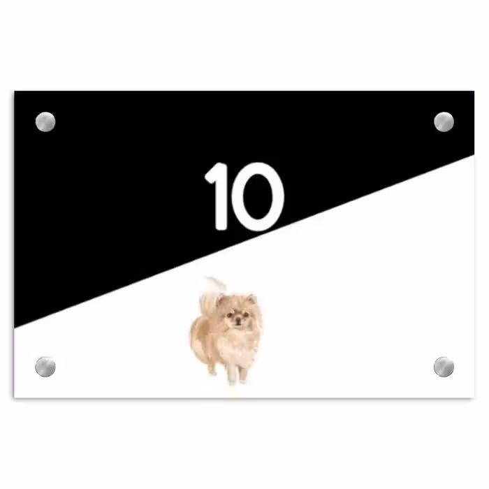 Naambordje voordeur - Rechthoek - Zwart wit - Huisdier - Pomeranian