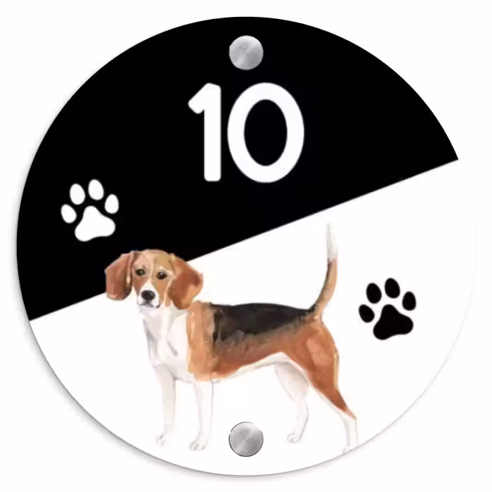 Naambordje voordeur - Rond - Zwart wit - Huisdier - Beagle