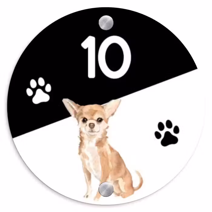 Naambordje voordeur - Rond - Zwart wit - Huisdier - Chihuahua