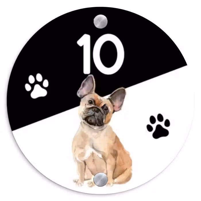 Naambordje voordeur - Rond - Zwart wit - Huisdier - Franse bulldog