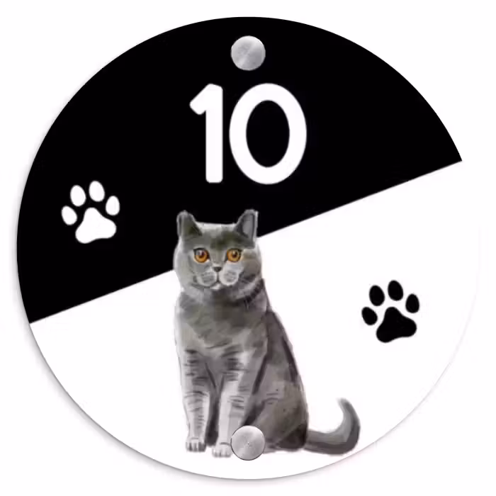 Naambordje voordeur - Rond - Zwart wit - Huisdier - Grijze kat