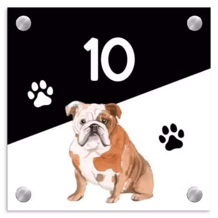 Naambordje voordeur - Vierkant - Zwart wit - Huisdier - Engelse bulldog