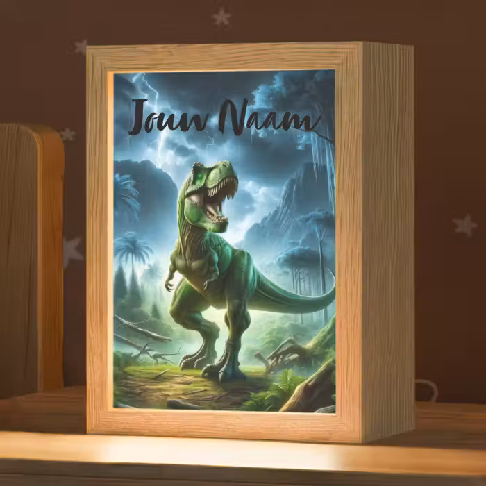 Nachtlampje met naam - Dino - Jongens - Groen - Blauw - T-Rex