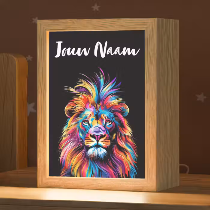 Nachtlampje met naam - Leeuwen - Kleurrijk - Zwart - Dieren