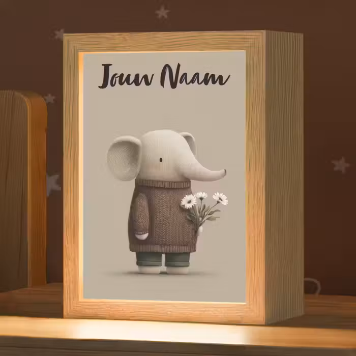 Nachtlampje met naam - Olifant - Witte bloemen - Kindvriendelijk