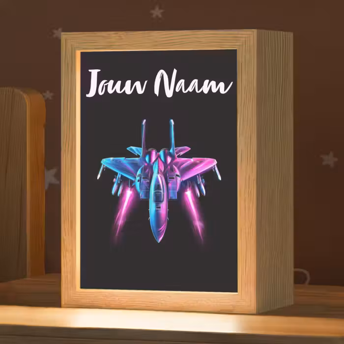 Nachtlampje met naam - Straaljager - Blauw - Kleuren - Jongens - Zwart