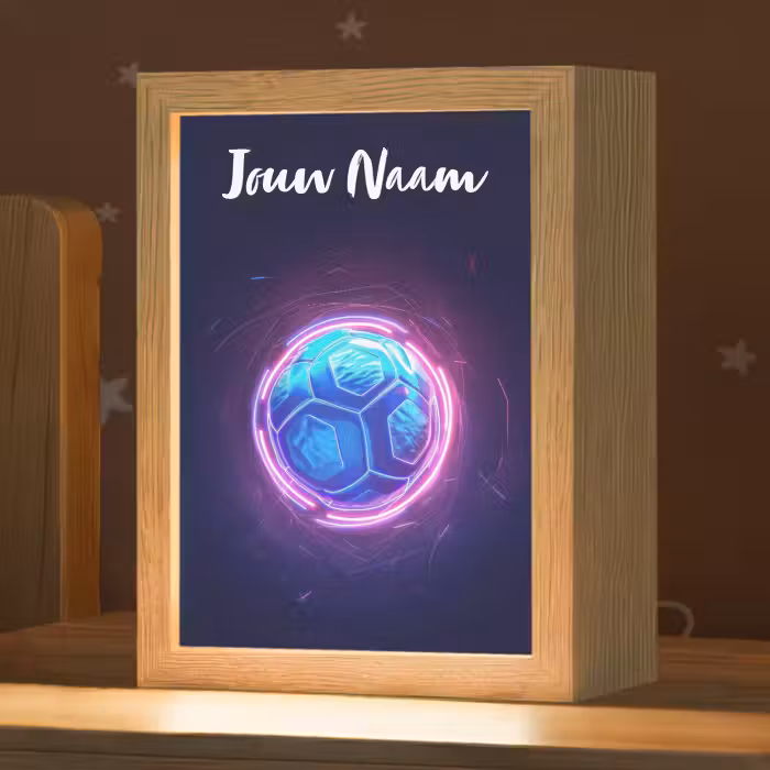 Nachtlampje met naam - Voetbal - Sport - Blauw - Paars