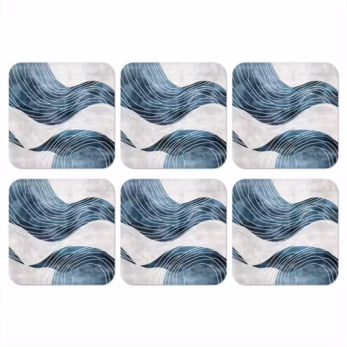 Onderzetter - Lijnen - Golven - Abstract - Blauw