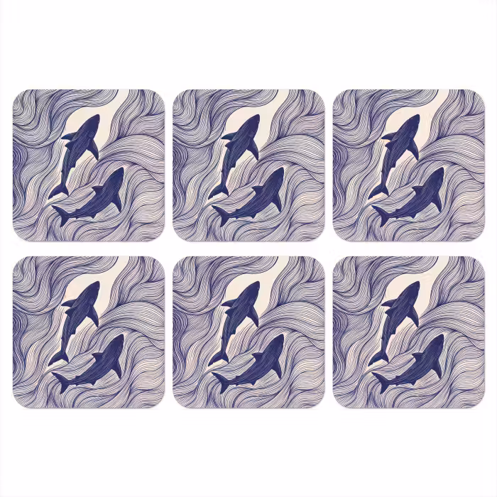 Onderzetter - Vis - Oceaan - Lijntekening - Blauw - Dieren