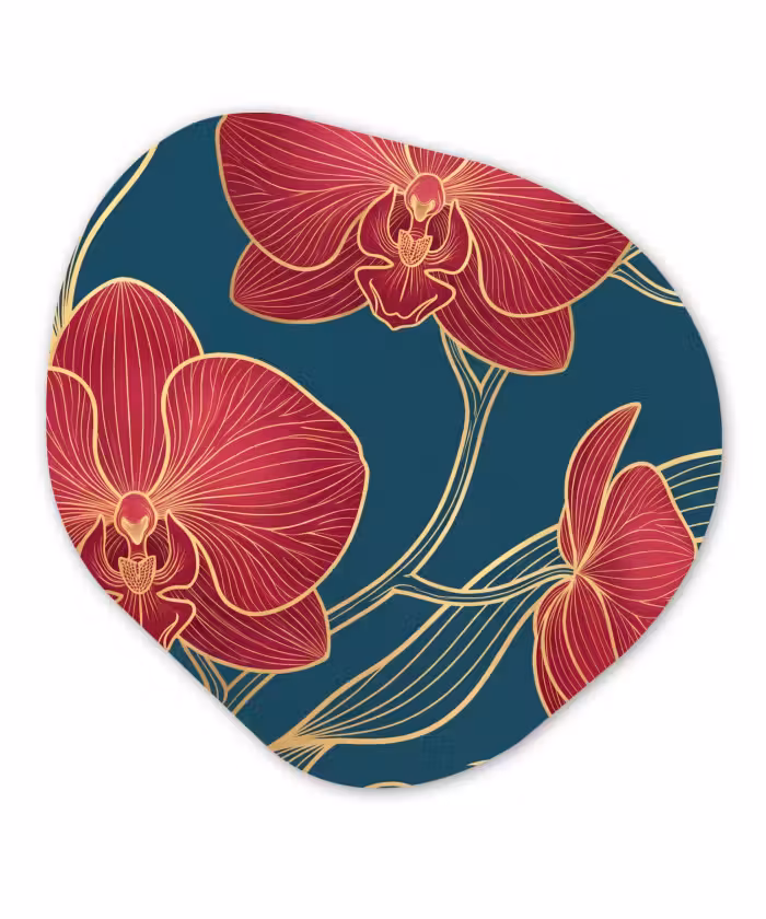 Organisch schilderij - Glas - Bloemen - Rood - Goud
