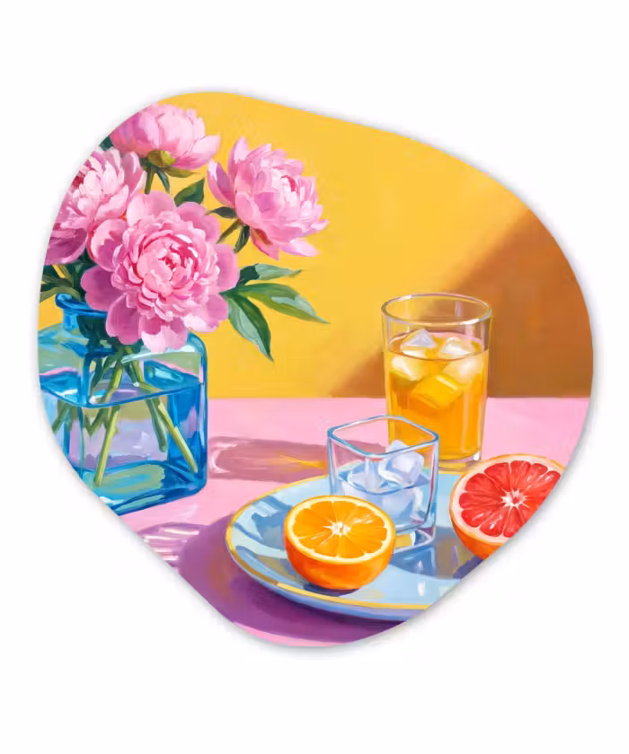 Organisch schilderij - Glas - Bloemen - Roze - Modern