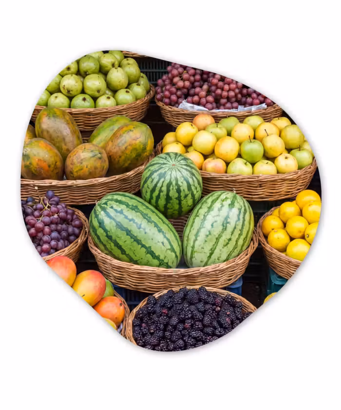 Organisch schilderij - Glas - Fruit - Markt - Kleurrijk