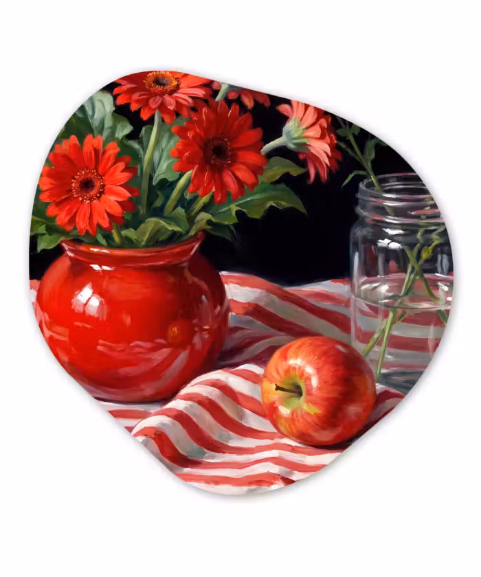 Organische vorm aluminium - Rode bloemen - Vaas