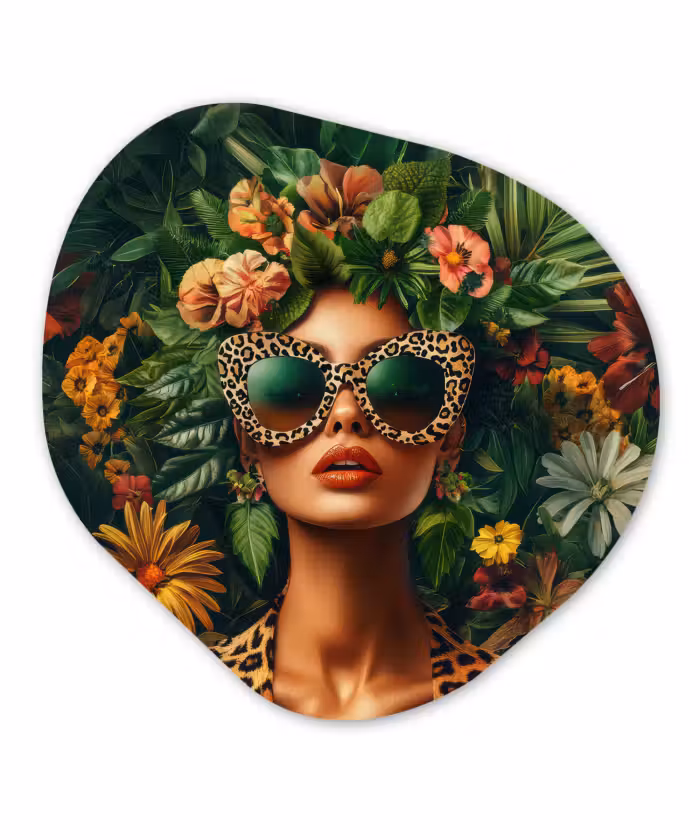 Organisch schilderij - Glas - Vrouw - Panterprint - Jungle - Natuur - Luxe