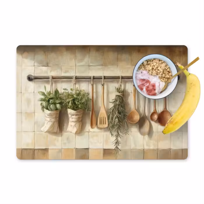 Placemat - 6 stuks - Hout - Keukengerei - Stilleven - Tegels