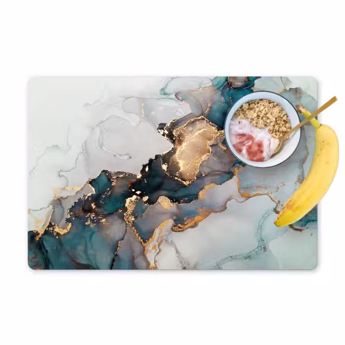 Placemat - 6 stuks - Marmer print - Goud - Blauw